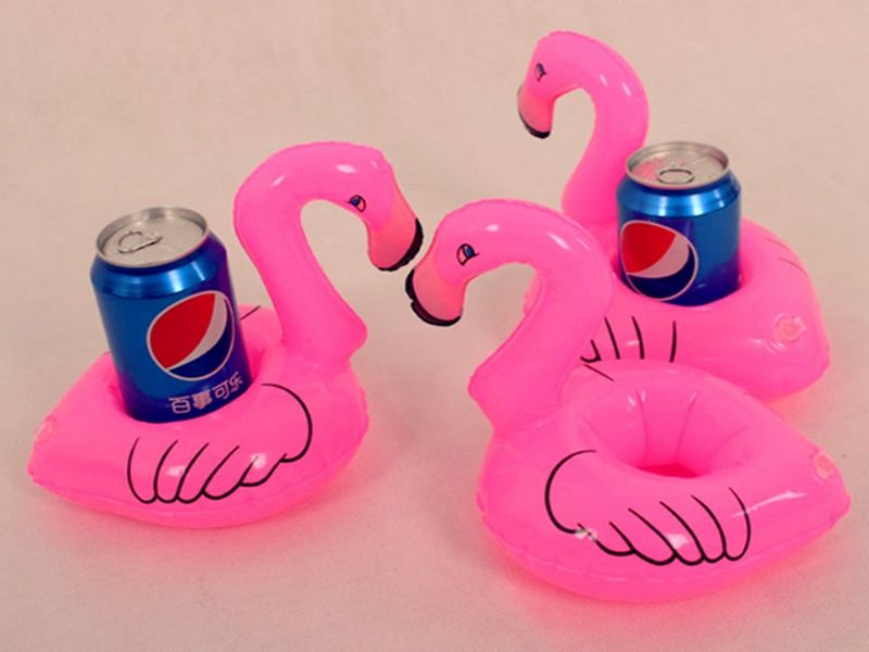 Mini Cute Red Flamingo Floating Inflatable Drink Can Holder Pool Bath Toys New