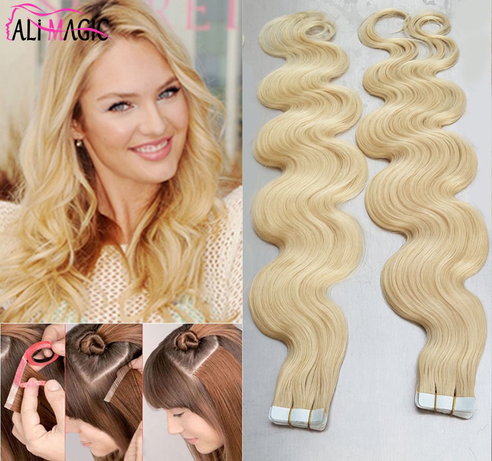 Hot Sales 20 22 24 26 Inch Tape In Hair Extensions Blonde 100g