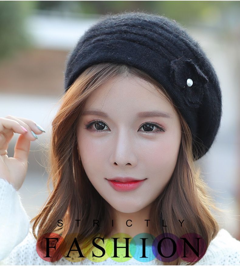 2019 Winter Hats For Women Beret Hat Knitted Wool Beret Fur Pompom