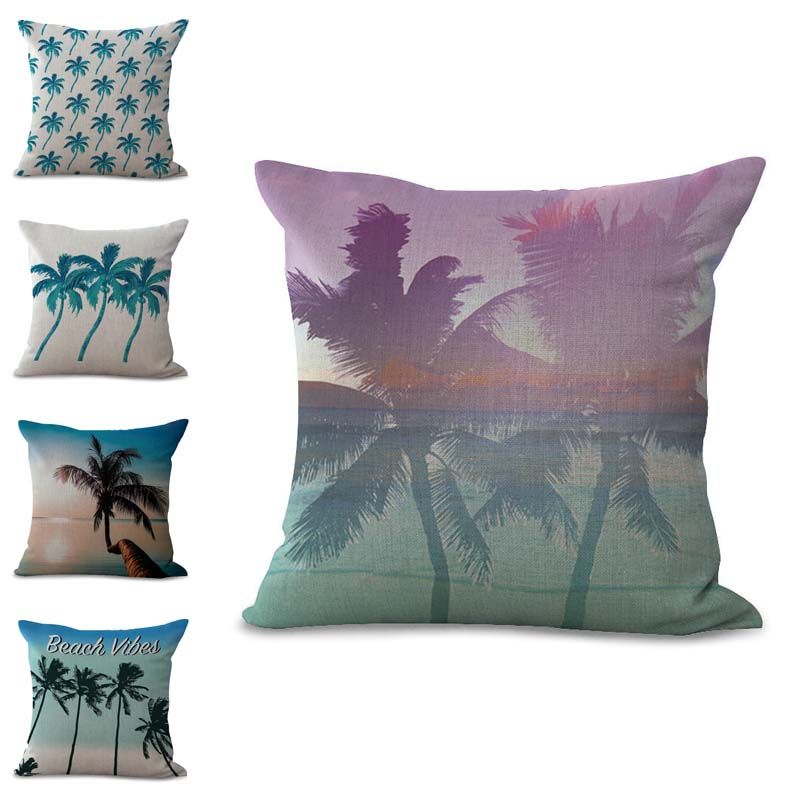 Coconut Tree Cushion Covers Ocean Beach Pillow Cases Linen Cotton