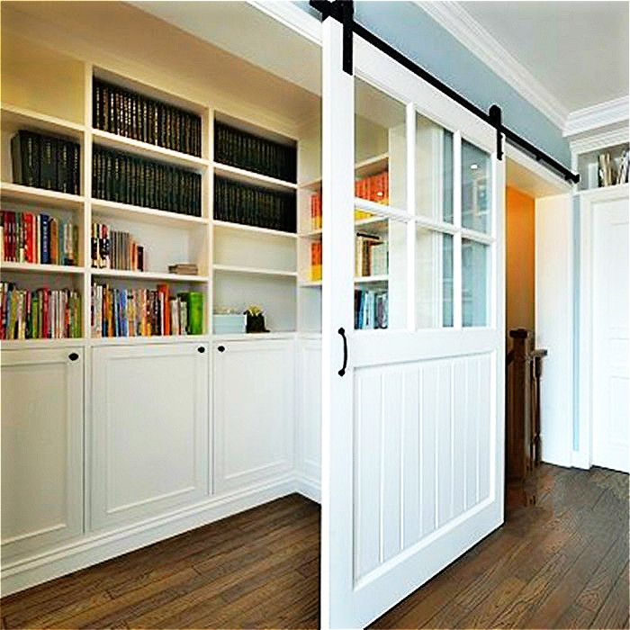 2019 5 8ft Interior Rustic Antique Black Wooden Sliding Barn Door Hardware Interior American Sliding Barn Door Track Roller Kit From Homedecor1