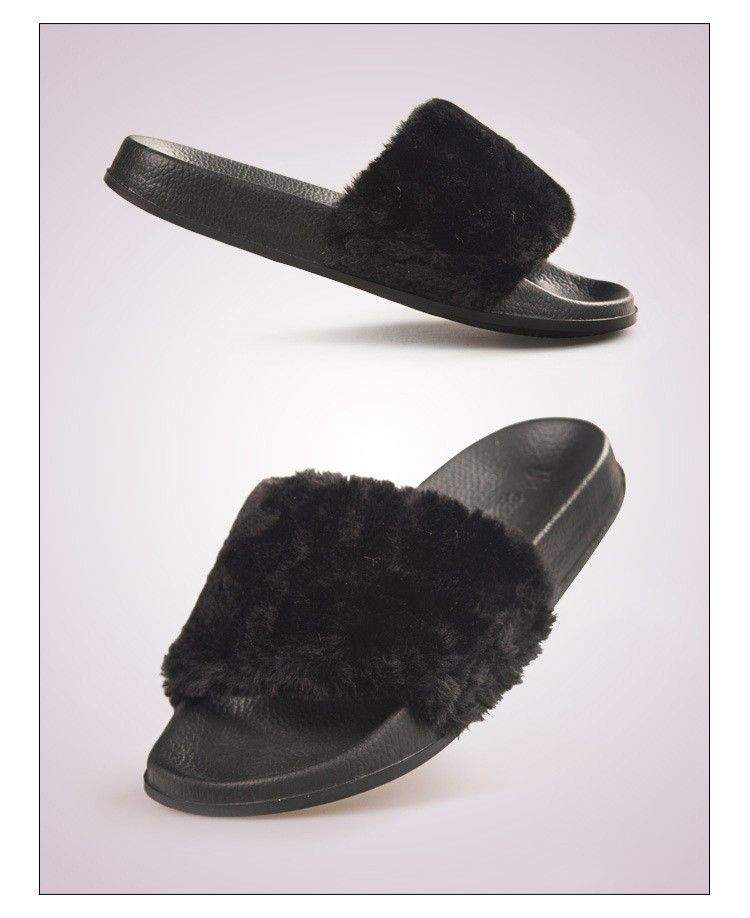 black slippers with fur