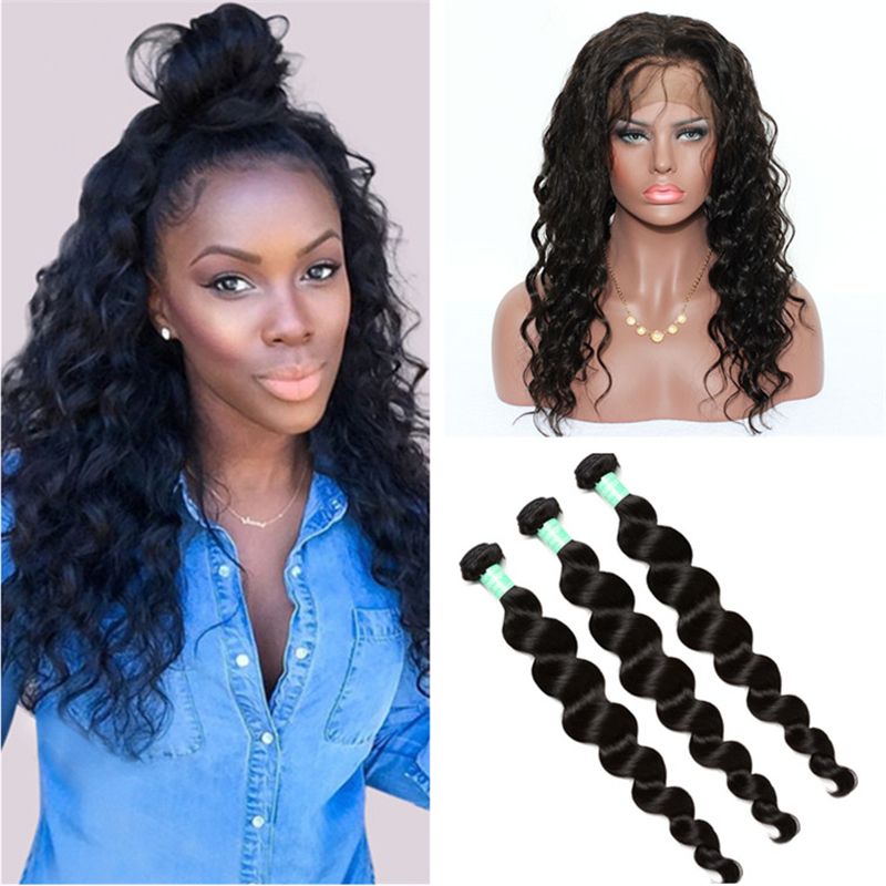 Brazilian Loose Deep Wave Virgin Hair 3 Bundles With 360 Lace