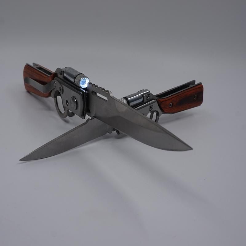 AK47 Gun Shaped Hunting Knife 440 Steel Blade Rosewood Handle Tactical