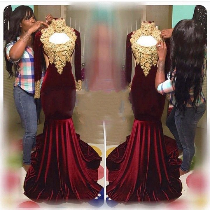 gold velvet prom dress