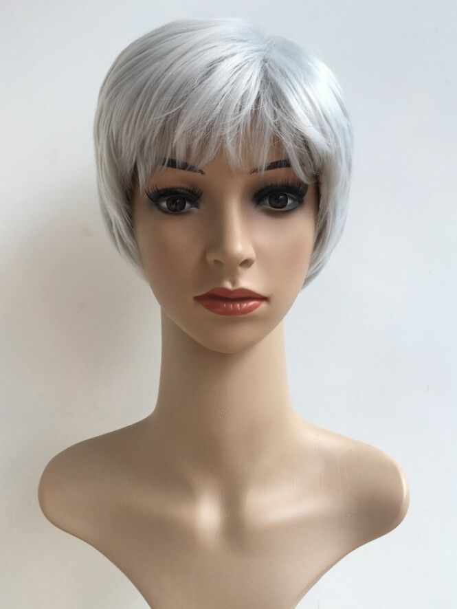 Fashion Afro Wig Short White Straight Synthetic Wigs Natural Hair