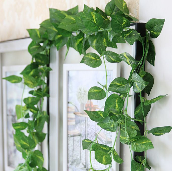 2 Bunch Artificial Silk Scindapsus Plastic Ivy Vines Fake Ivy Garland for Wedding Party Decoration Garden Wall Greenery Decoration