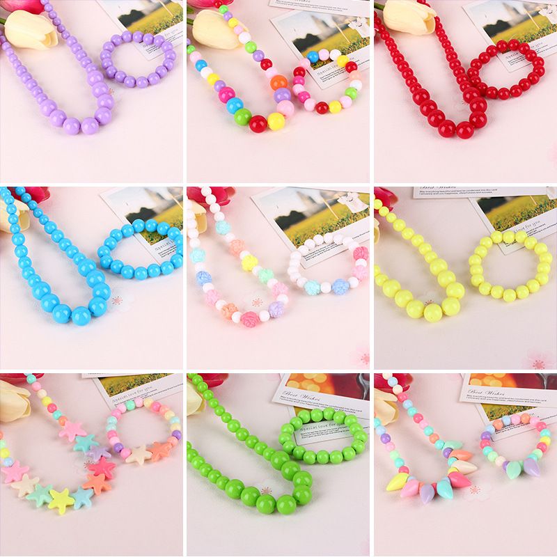 Colorful Jewelry Girls Princess Beads Necklace Kids Baby Bracelet Set Toddlers 