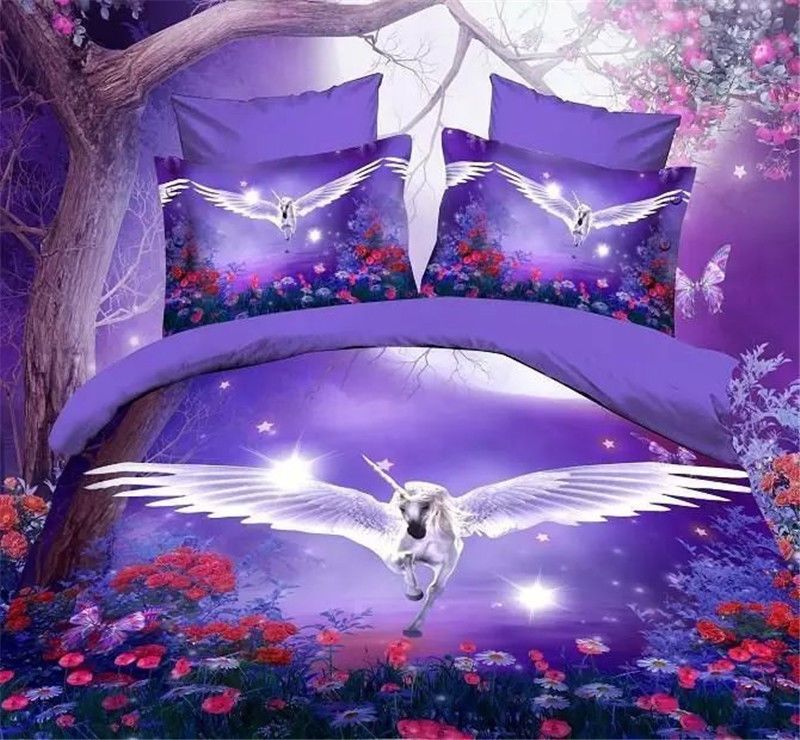 3D Purple Horse Queen Bed Sets Sheet Duvet Cover Pillowcases Not