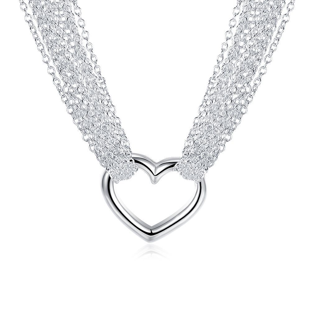 Collar 925 Sterling plata chapados corazón cadena circonita joyas regalo nuevo