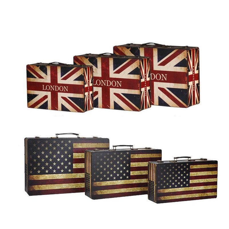 Großhandel England Amerika Flagge Stil Vintage Koffer Aufbewahrungsbox
