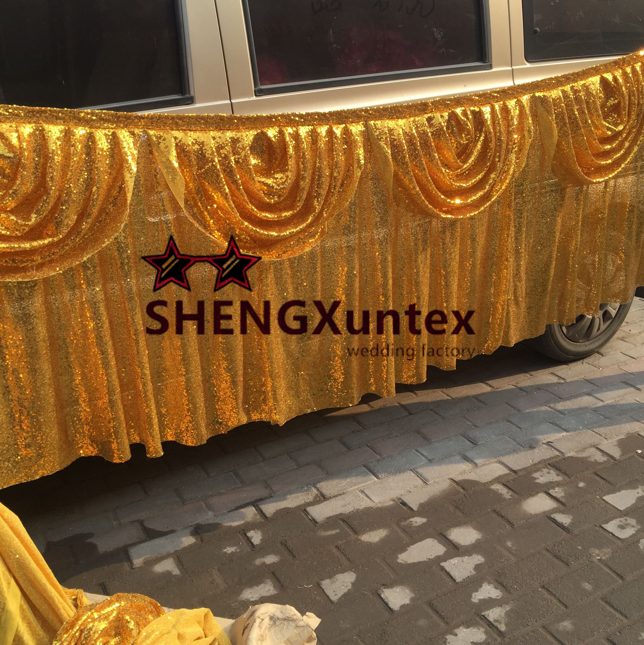 Discount New Design Gold Sequin Table Skirt Wedding Table Skirting Top ...