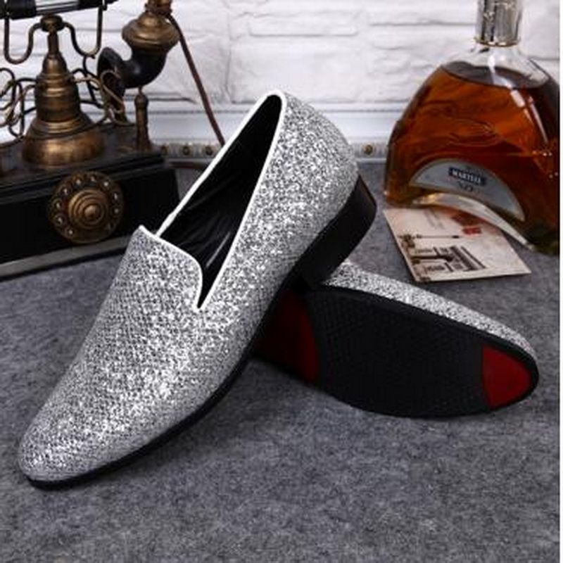 mens silver glitter loafers