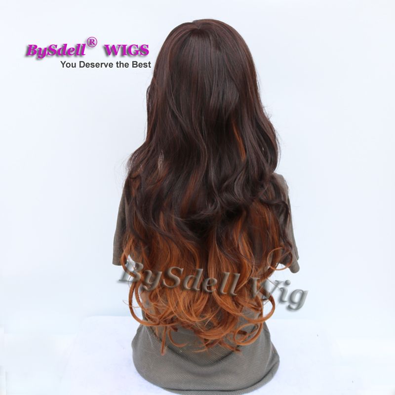 Natural Two Tone Mix Color Wig Dark Brown Ombre Red Brwon Long