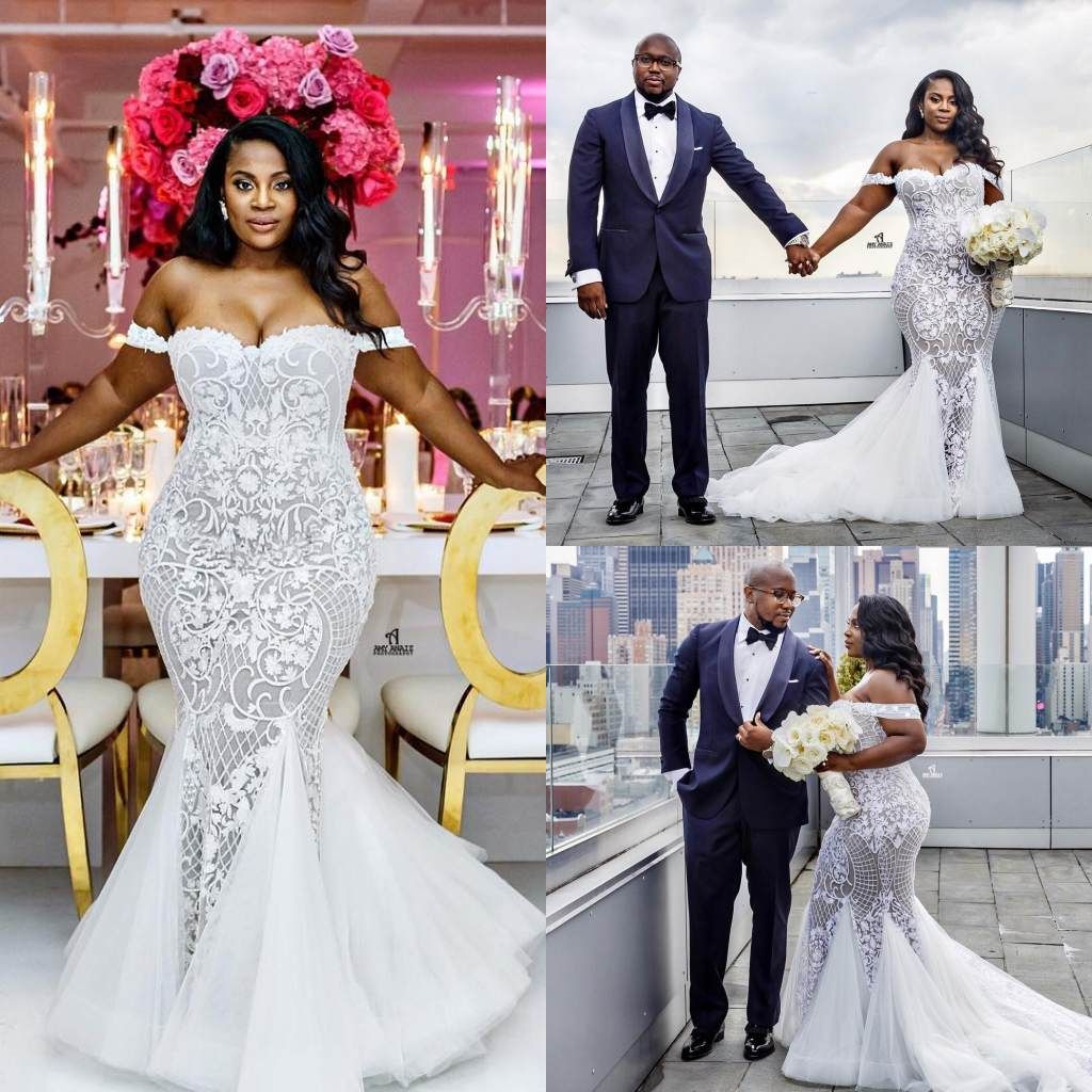 plus size off the shoulder mermaid wedding dress