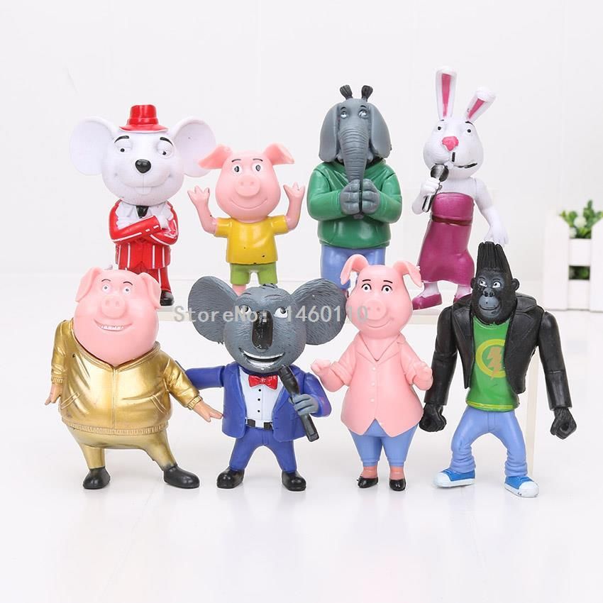 New Sing Movie Cartoon 8PCS/SET Action Figure Toys 3-4'' Buster Moon Johnny Doll 