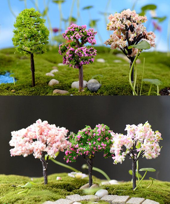 Pink Miniature Resin Garden Fairy Ornament Flower Pot Plant Pot Home Decor Green Tree