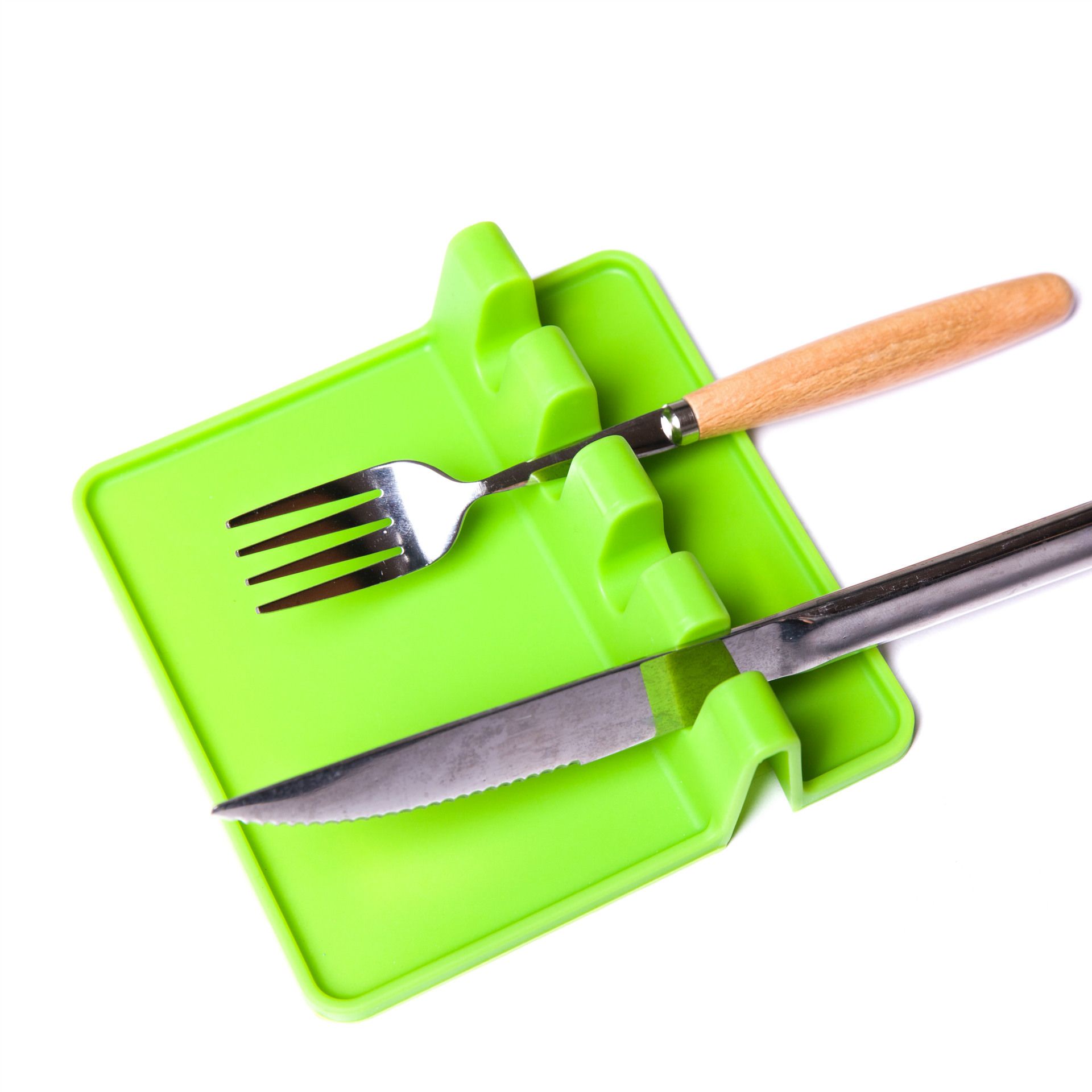resistente al calor para utensilios de cocina Soporte para cuchara color verde y gris gris de silicona