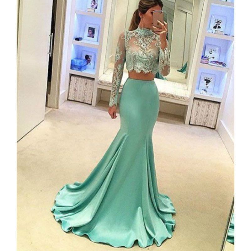 Mint Green Prom Dresses Long Sleeve 
