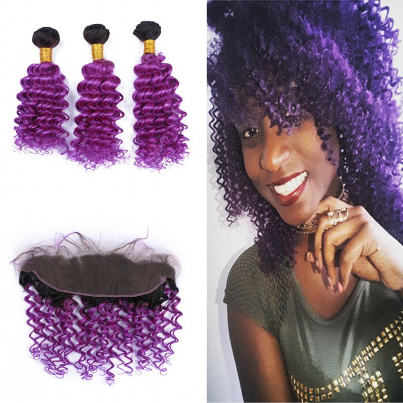 Dark Root Deep Curly 13x4 Frontal With Hair Extension Ombre Color