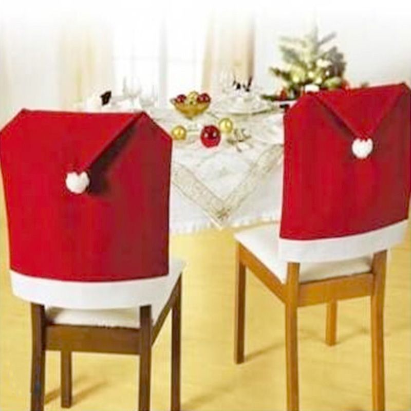 Christmas Chair Cover Santa Clause Red Hat Chair Back Covers