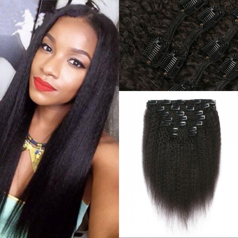 Mongolian Clip In Kinky Straight Hair Extensions Non Remy Human