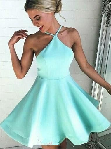 Compra Sexy Menta Corta Verde Satinado Cocktail Vestidos De Fiesta 2017  Halter Halter Inicio De Espalda Vestidos De Regreso A Casa Personalizado  Mini Mini Vestido De Noche Ba6897 Barato | Entrega Rápida