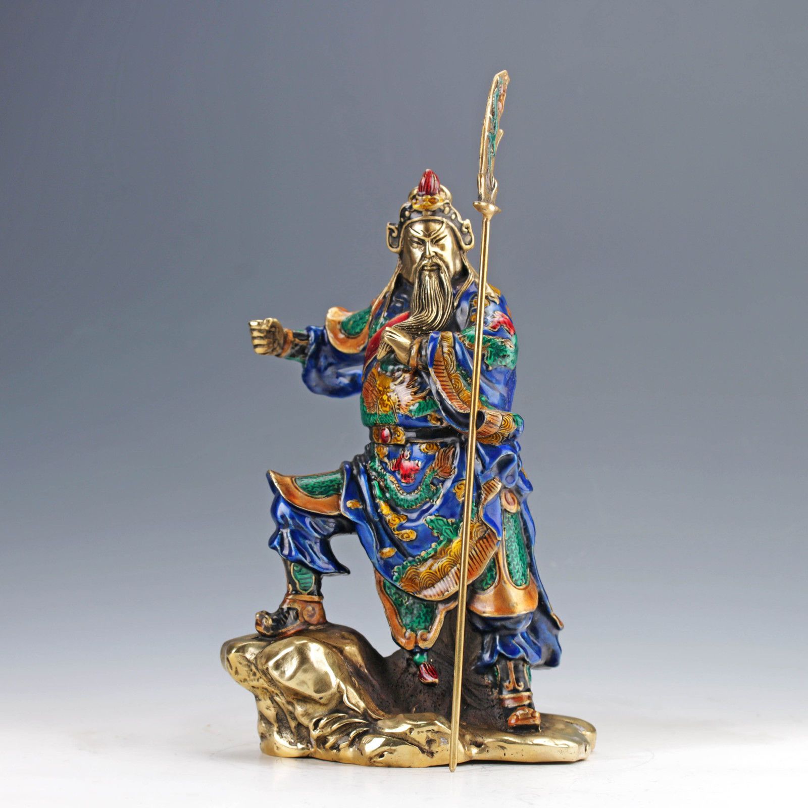 Chinese Cloisonne Handwork Carved Guangong Statue