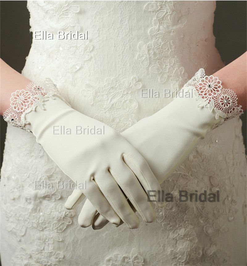 satin ivory gloves