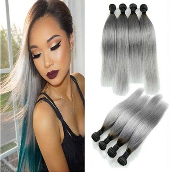 2019 Brazilian Ombre Silver Grey Hair Weaving 1b Gray Two Tone Brazilian Human Hair Bundles From Huihaohair 18 1 Dhgate Com