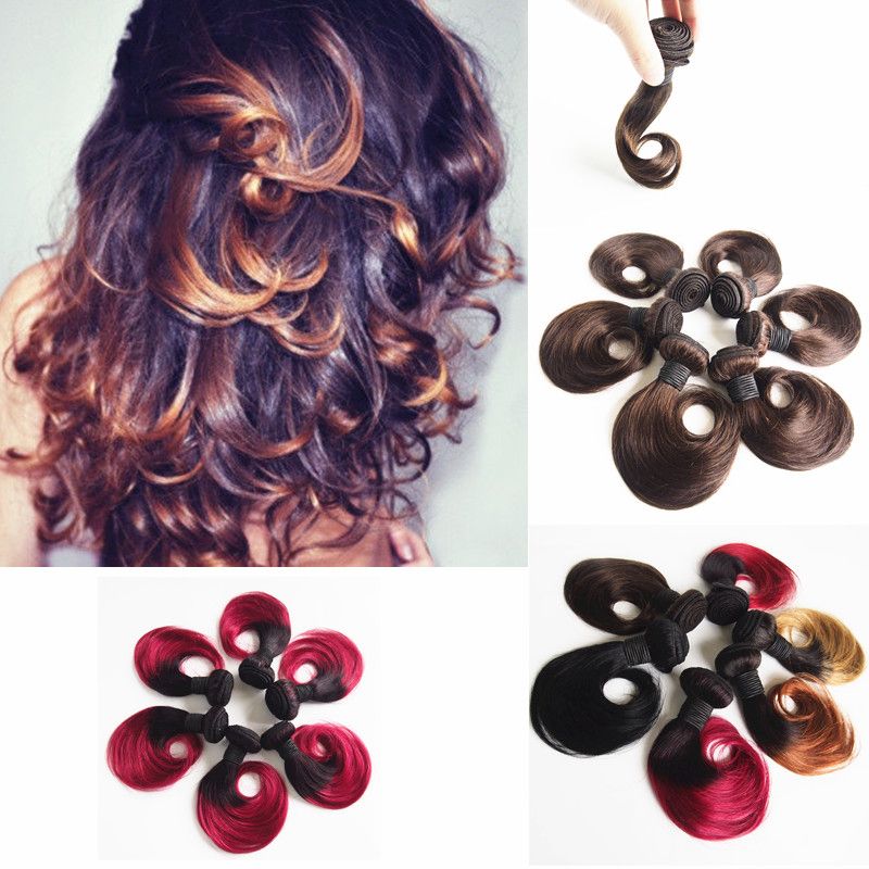Human Hair Weaves Brazilian Hair Short Natural Wave Ombre Hair