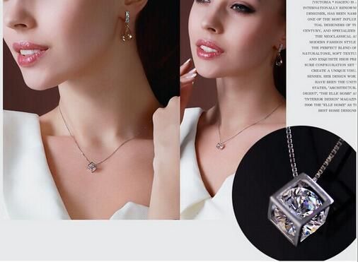 Jewelry Women Fashion 925 Silver Love Cube Necklace Pendant with Chain Jewelry Women Fashion 925 Silver Love Cube Necklace Pendant with Chain