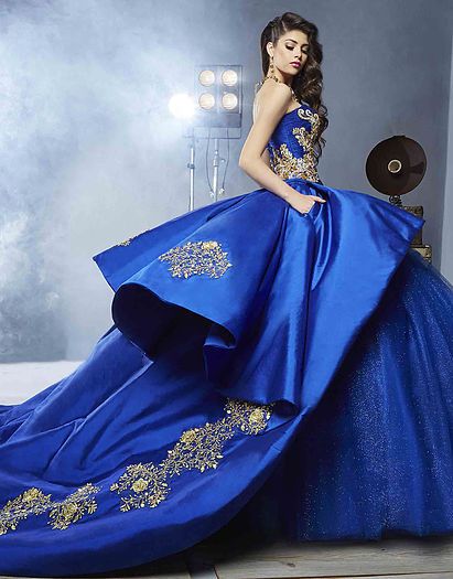 Acquistare Dettaglio Di Lusso In Oro Ricamo Abito Da Sposa Abiti Da Sposa  Con Peplo 2021 Masquerade Ball Gown Royal Blu Dolcezza 16 Ragazze Abito Da  Sposa Economico | Consegna Veloce E