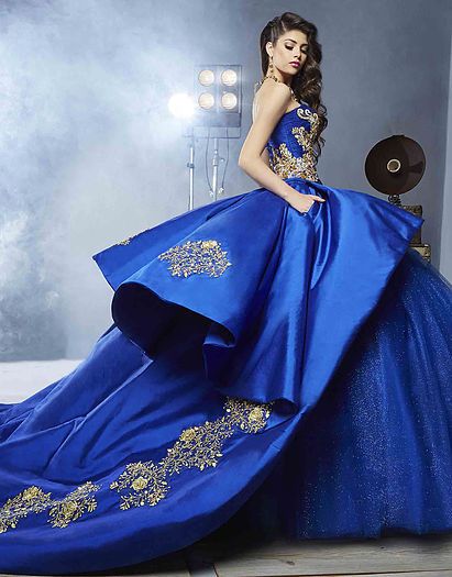 royal blue and gold gown