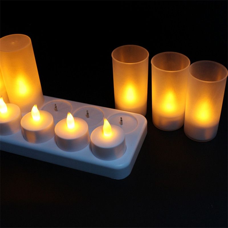 2021 LED Rechargeable Flameless Tea Light Candles Set Of 12 With