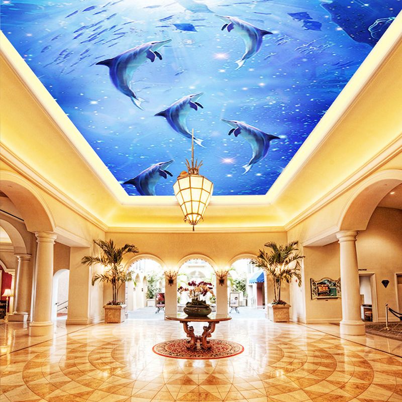 Custom 3d Photo Mural Watercolor Style Blue Sea Underwater World Dolphin Ceiling Roof Mural 3d Mural Wallpaper Ceiling Decor Free Download Wallpapers
