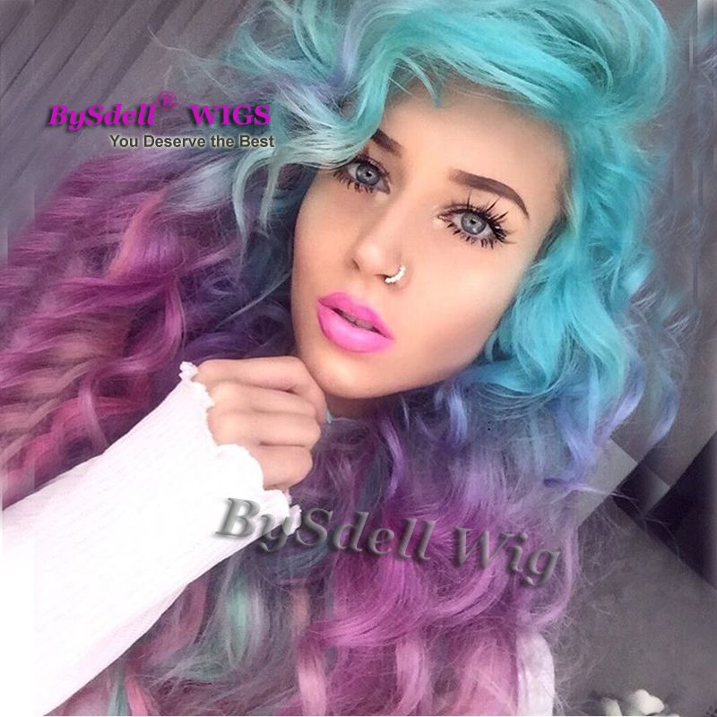Sexy Unicorn Colorful Mermaid Style Wig Synthetic Pastel Ice Blue