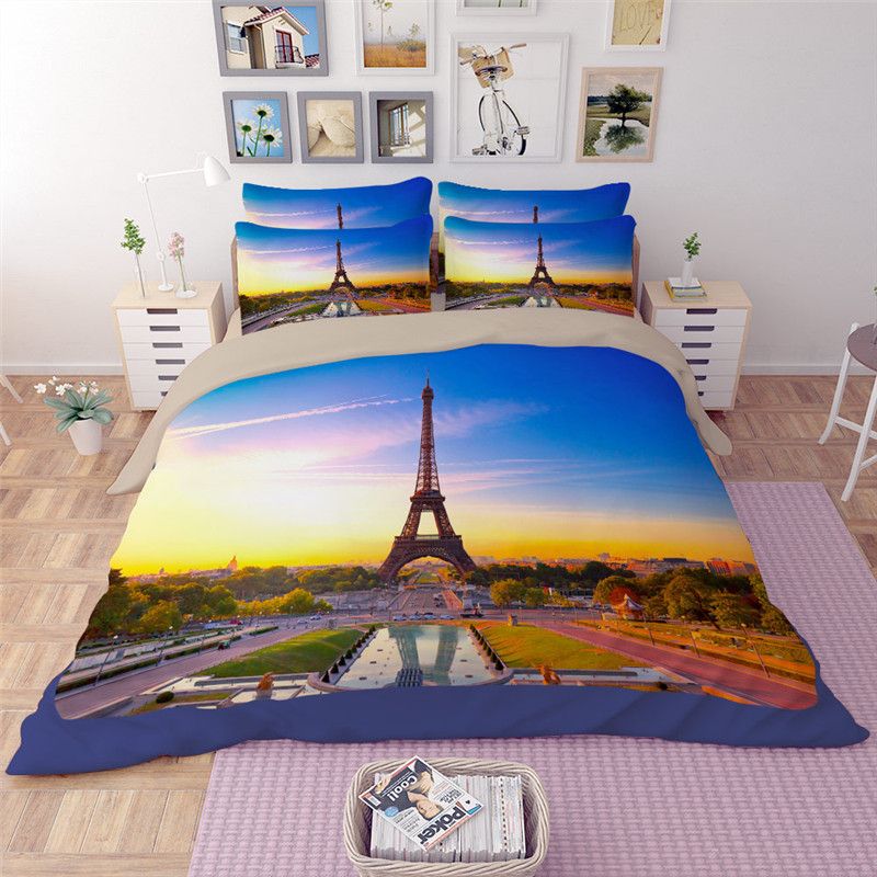 Love Paris Eiffel Tower Bedding Set Hd Print Romantic Bed Duvet Cover With Pillowcase Twin Full Queen King Sizes Bedding Kid Bedding Bedding Sheets