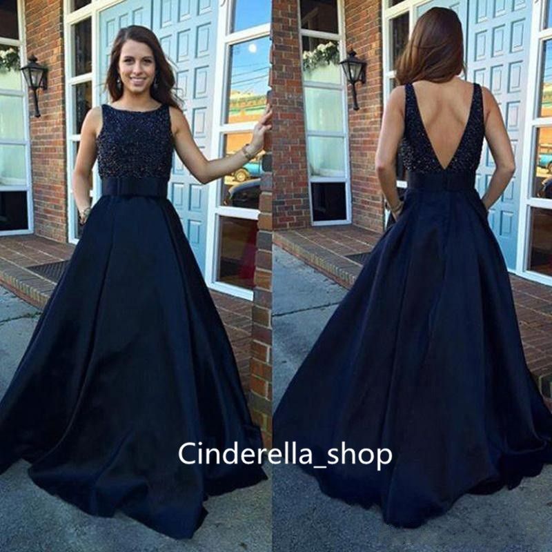 navy blue a line prom dress