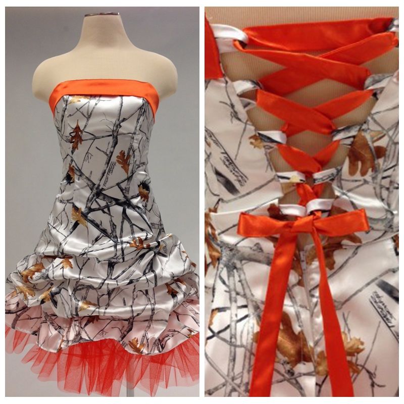 camo and orange wedding dresses