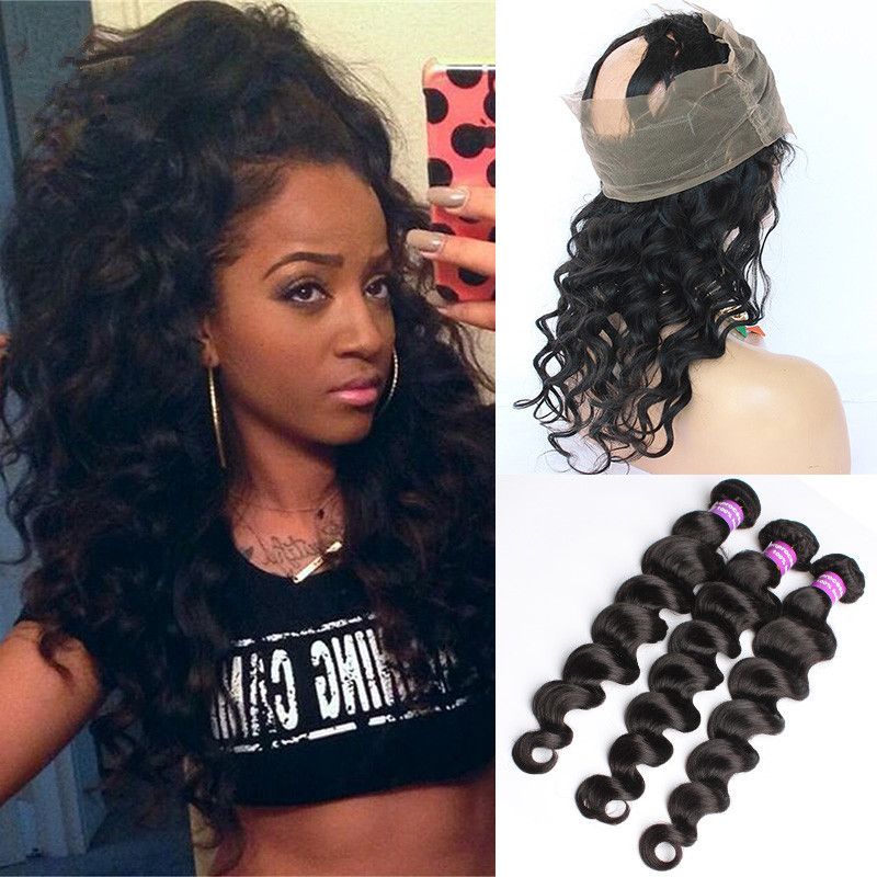 9a 360 Lace Frontal Closure With Bundles Malaysian Virgin Human Hair Loose Deep Wave With Full 360 Frontal Band Natural Hairline Hair Extensions Wefts