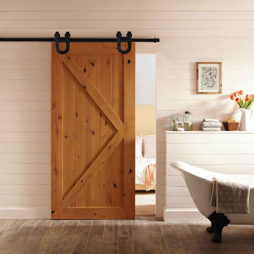 2019 5 16ft Single Vintage Sliding Barn Wood Door Rustic Hardware Track Roller Kit Horseshoe Style Black For Outside Or Inside From Sun Shine
