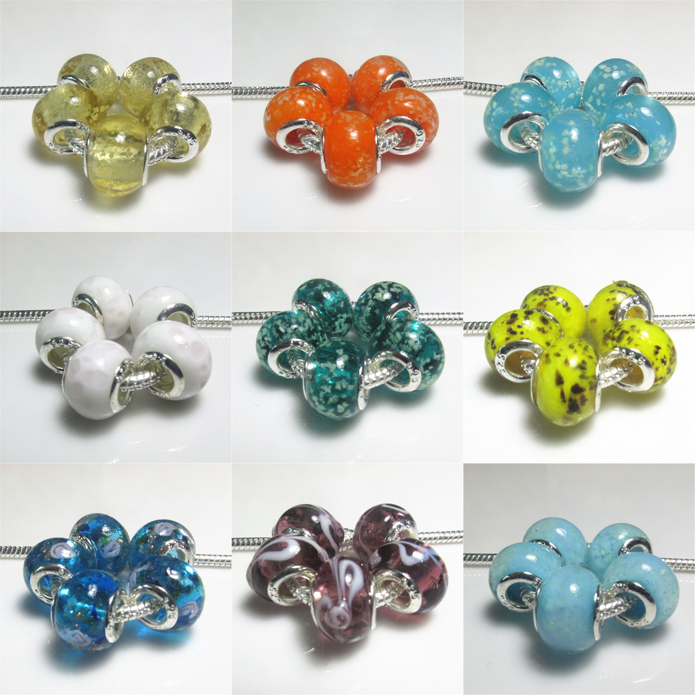 Red Blue Pink Flowers Single Core Glass European Bead for Silver Charm Bracelets