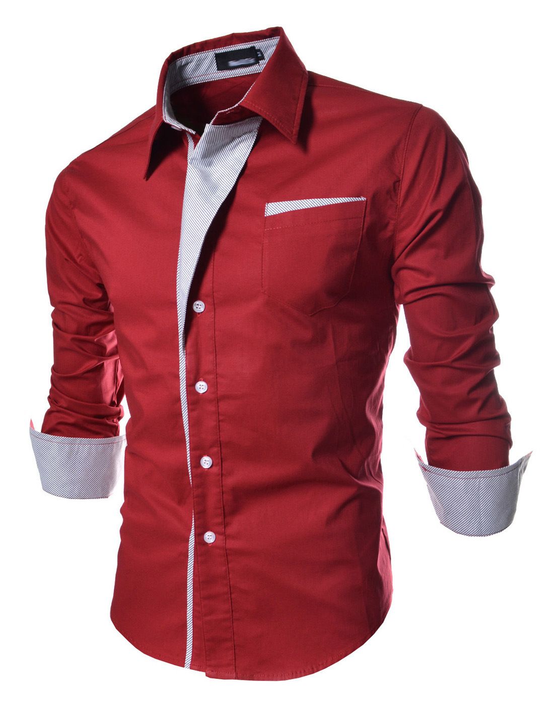 red and white button up shirt