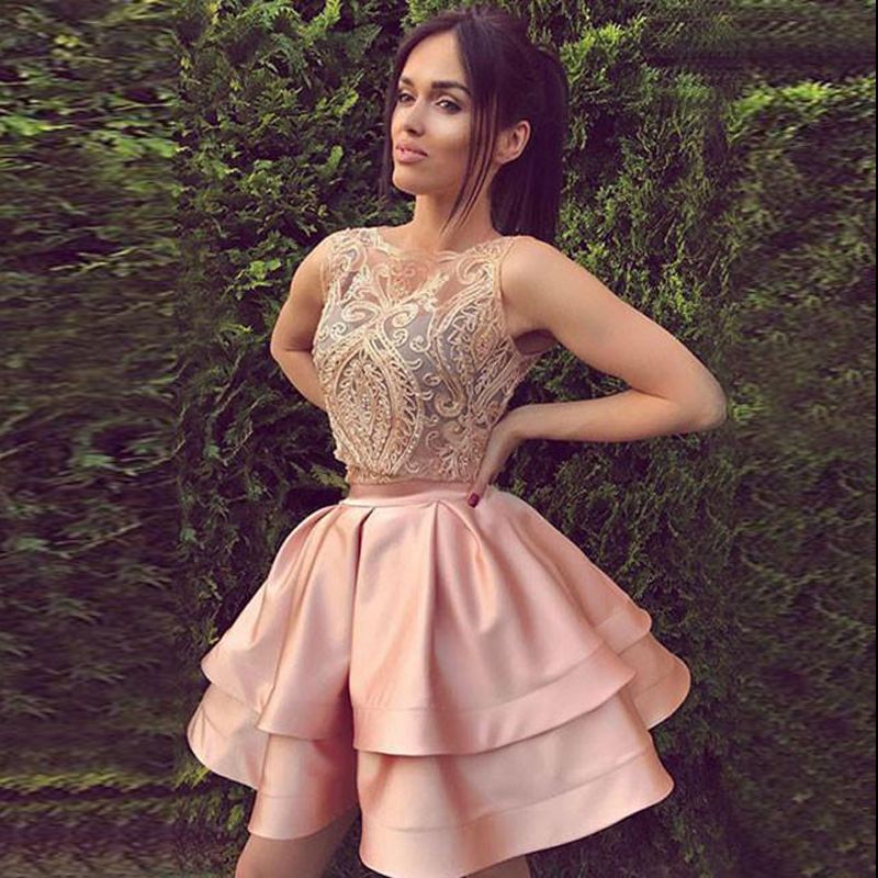 Compra Piezas De Remolque Rosadas Cortas Vestido De Fiesta Apliques De  Encaje Top Faldas De Satén Con Pliegues Falda Transparente Vestido De  Fiesta Lindo Vestidos De Fiesta De Graduación Barato | Entrega