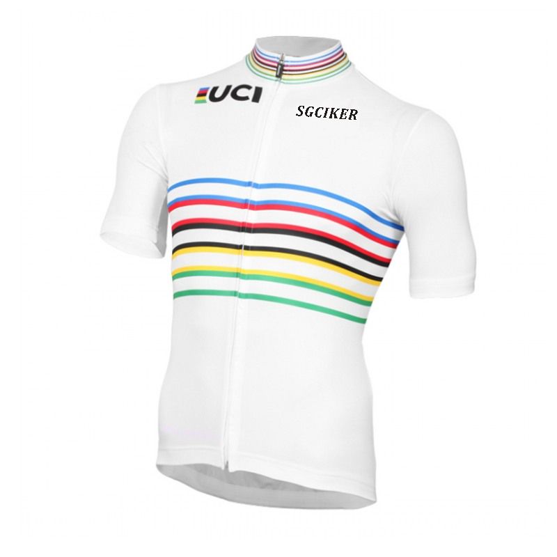 Tres bolsillos camisetas UCI del mundo líder del arco iris blanco camisetas ciclismo paño