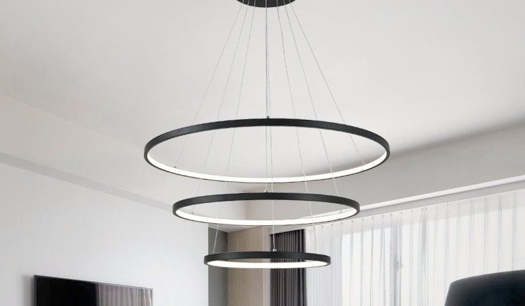 Dimmable Black Ring Pendant Lights 3 2 1 Circle Rings Acrylic Aluminum Led Lighting Ceiling Lamp Fixtures For Living Room Dining Bedroom Hanging