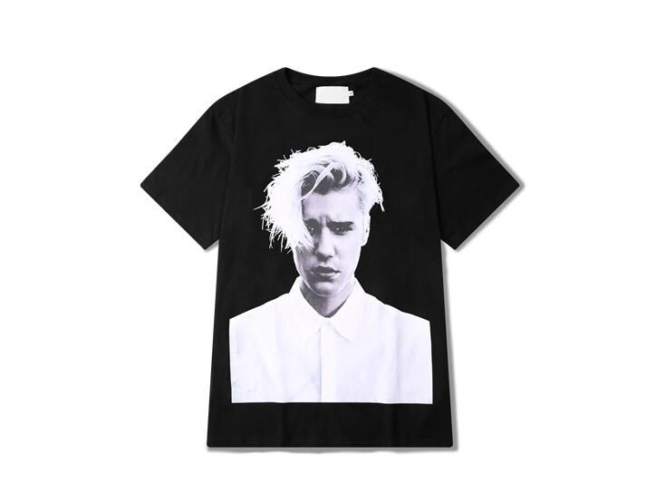 Justin Bieber camiseta con estampado en cara Purpose Tour negro camiseta de manga corta con