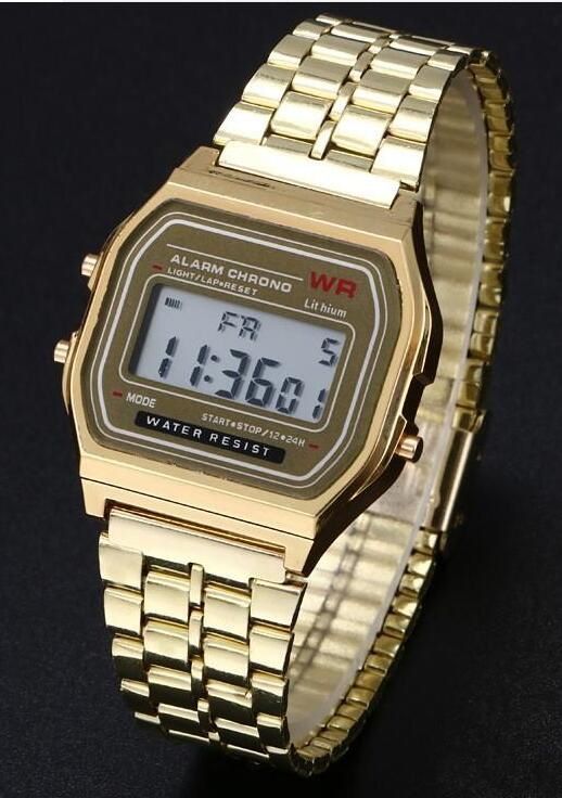 gold electronic watch