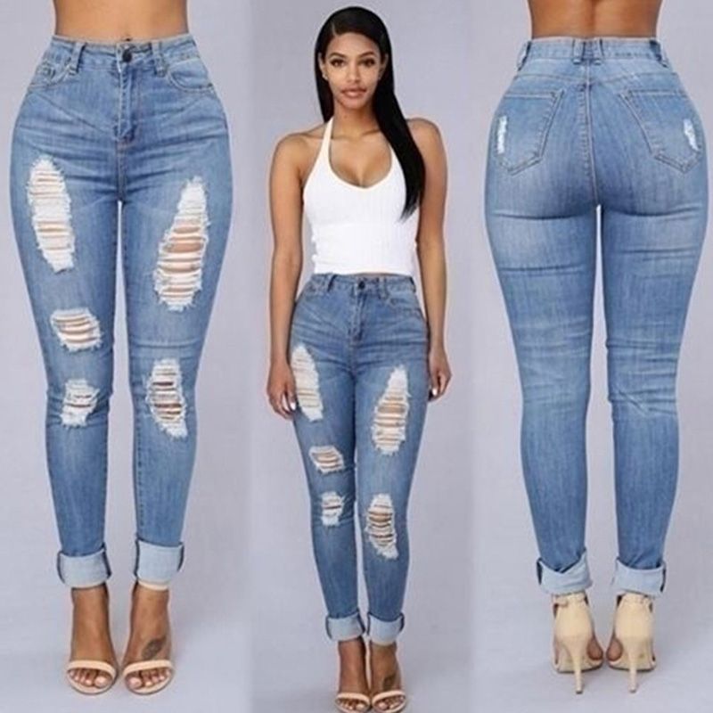 21 Pants For Women Hole Ripped High Waist Jeans Light Blue Washed Pencil Jeans Woman New Plus Size Womens Destroyed Jeans Denim For Girls From Bluedream92 11 06 Dhgate Com
